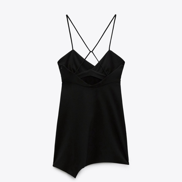 NWT ZARA Black Asymmetrical Strappy Mini Dress S - Picture 4 of 14